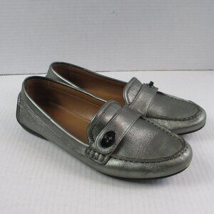 COACH Flash Metallic Leather Loafers 8 Silver Pewter Driving Flats A9377